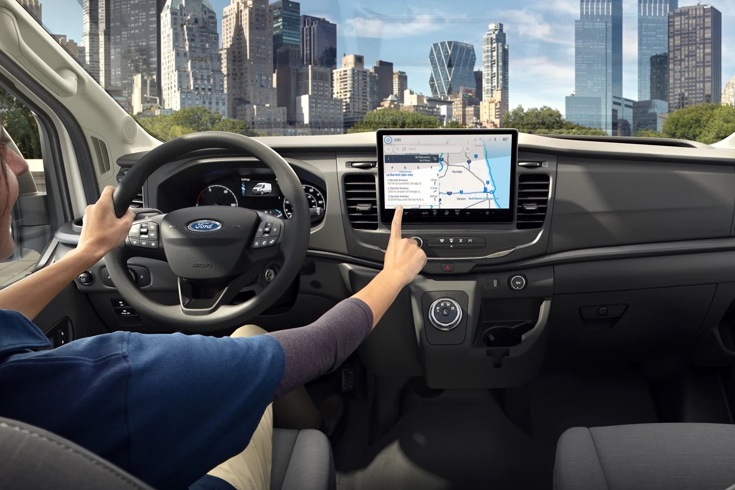 Man using 2025 Ford E-Transit updated SYNC